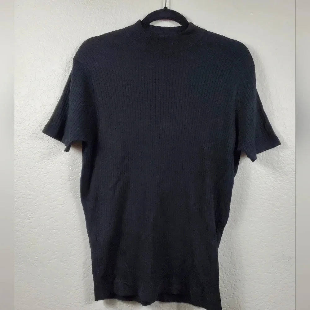 Men's Zara Knit Black Short Sleeve Shirt Size Large Party Casual Office